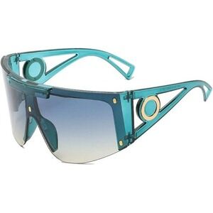 Shield Sunglasses Teal Green Gold Accents Oversized Fashion Luxury Trendy Lentes